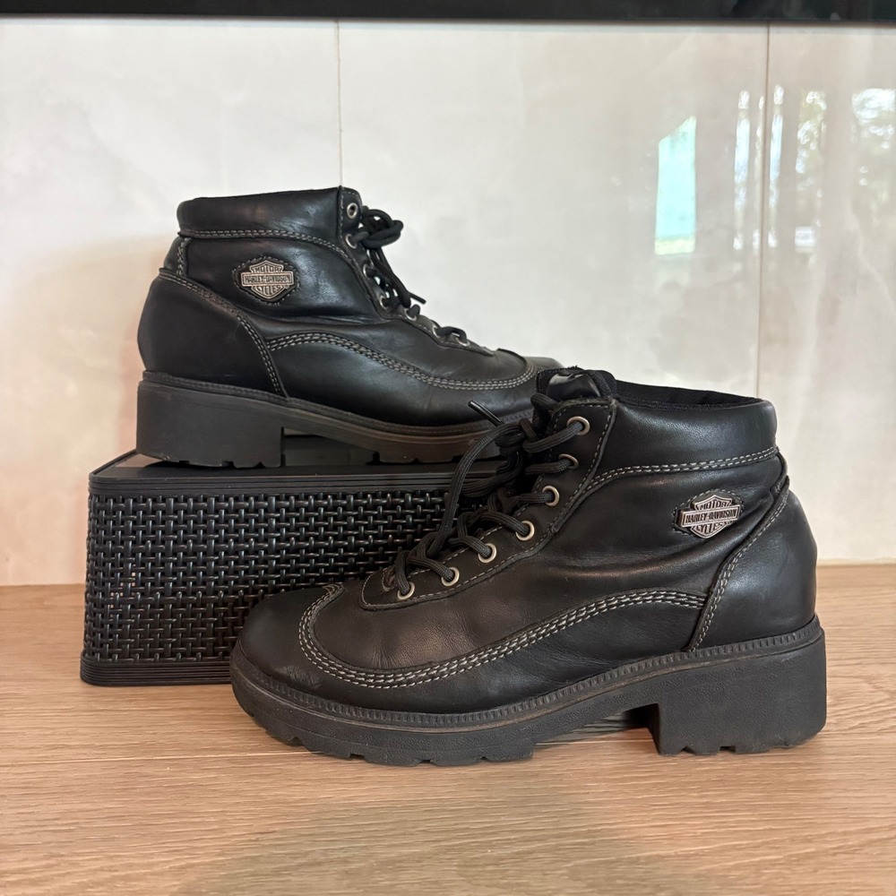 Harley-Davidson Motorcycle Boots Black Boots Leather Size 8.5 Women's